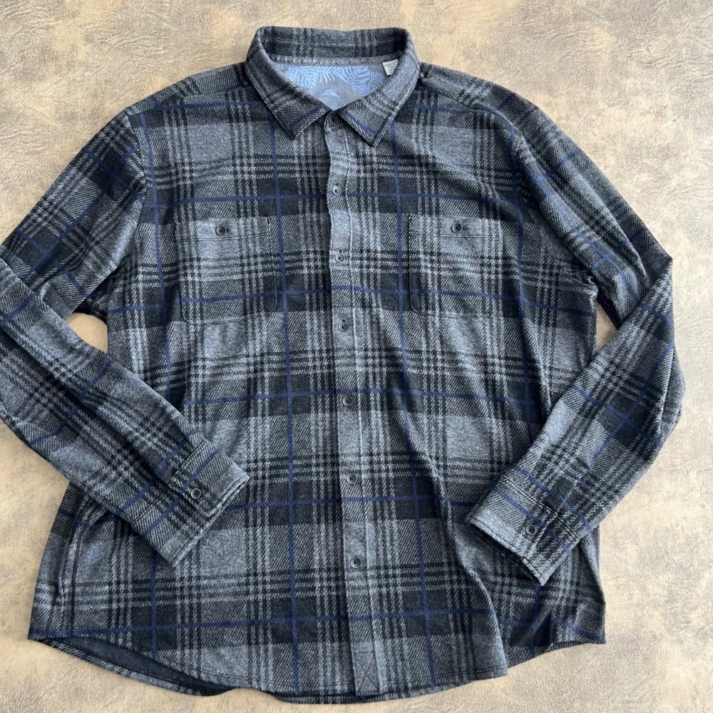 Tommy Bahama Shirt Mens 3XL Grey Plaid Huntington Fireside LS Soft Stretch